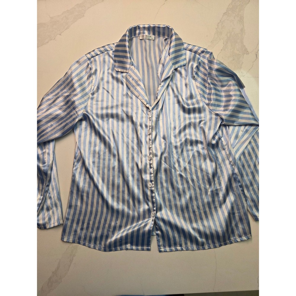 Ekouaer Womens Satin Pajama Top Blue White Striped Long Sleeve Button Down M - Picture 5 of 7